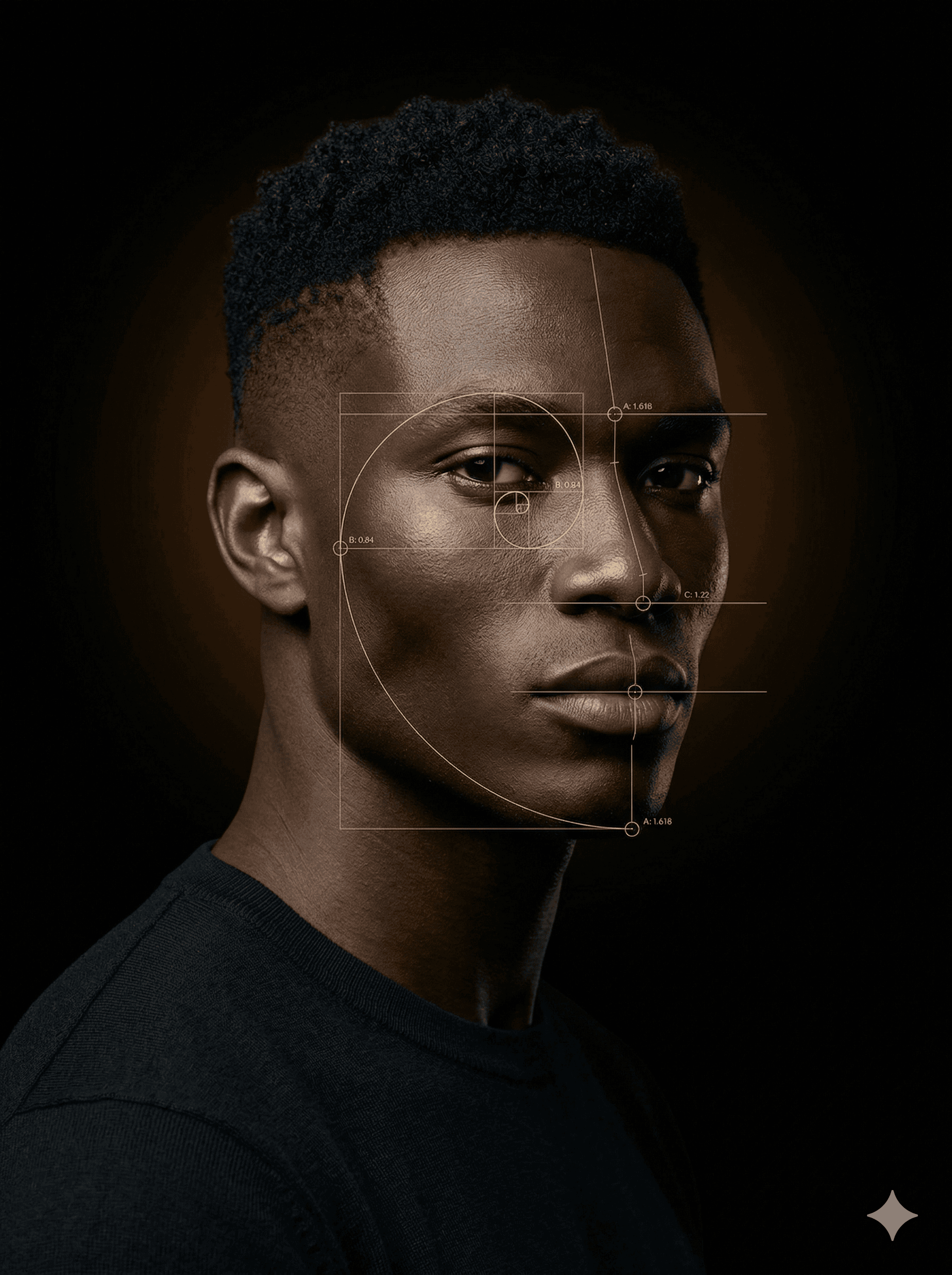 Nigerian man portrait with golden ratio analysis lines
