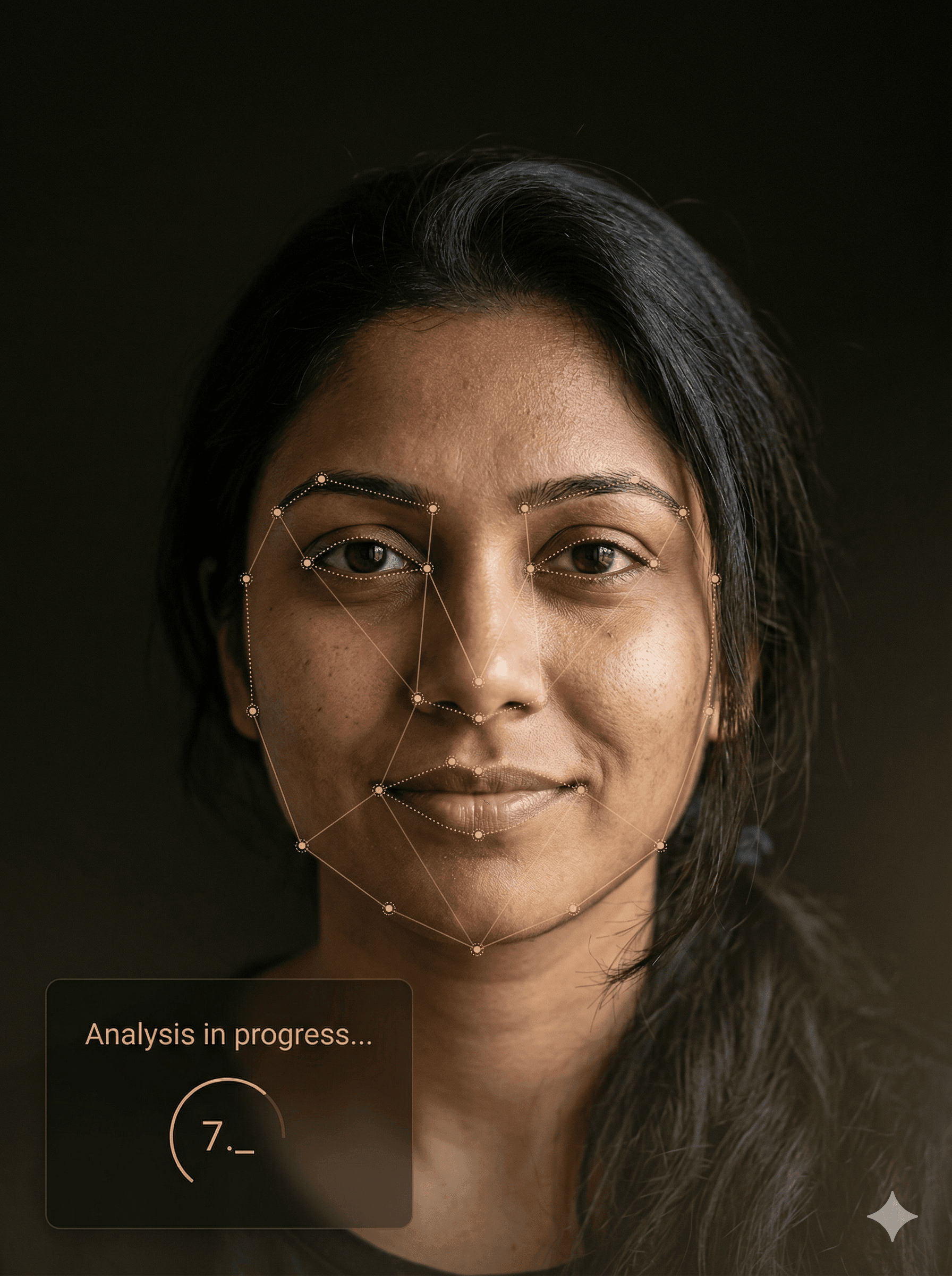 South Asian woman with landmark mesh and partial score