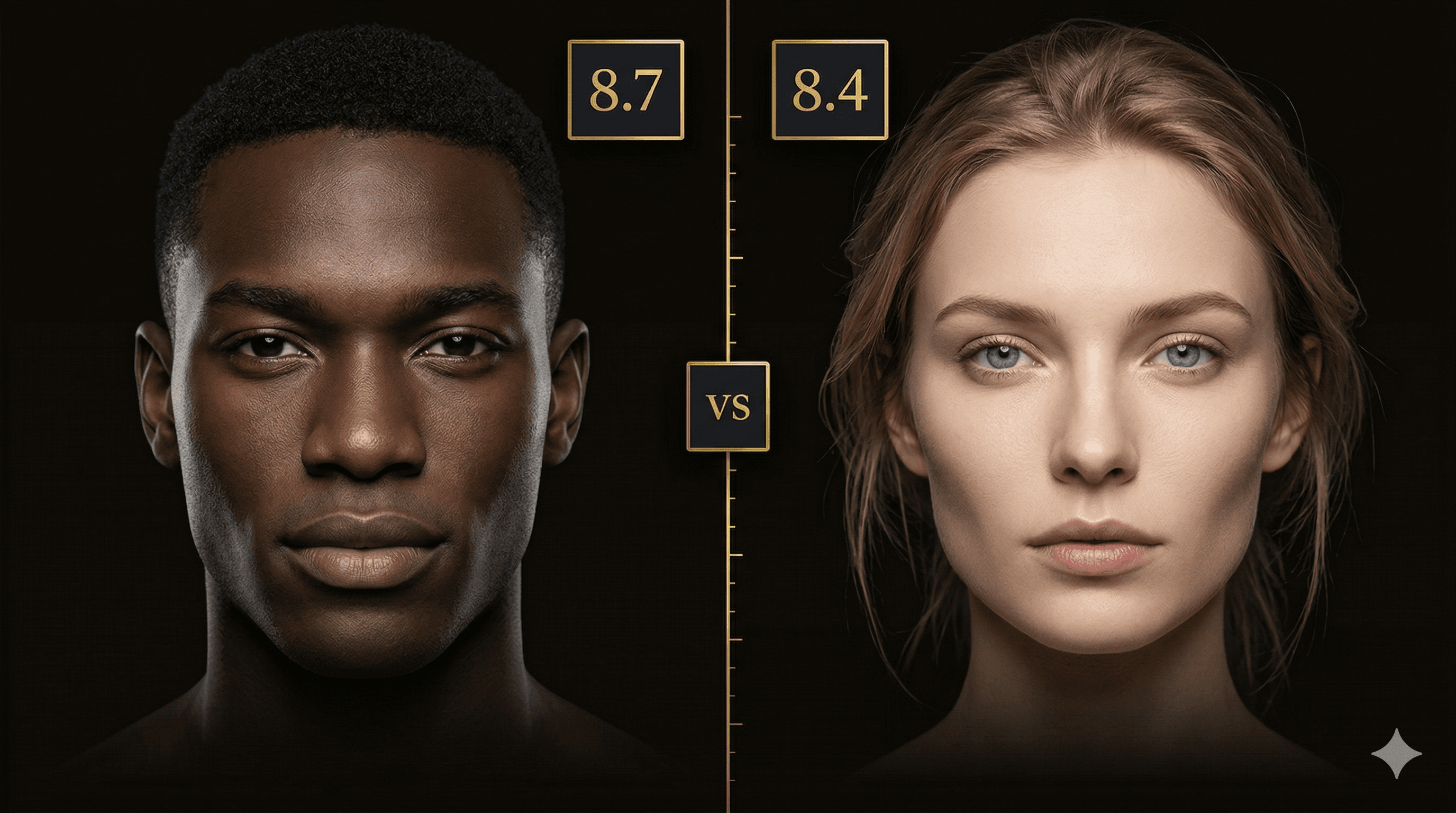 Split portrait of a Black man and European woman with scores